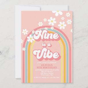 Convite Retro Rainbow Nine é uma Vibração Groovy 9º Aniver