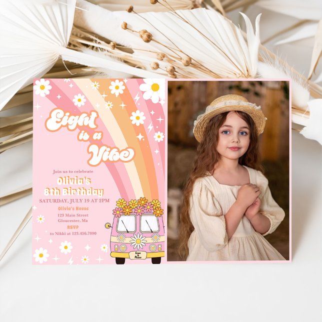 Convite Retro Rainbow Oito é um Vibe Groovy 8º aniversário (Criador carregado)