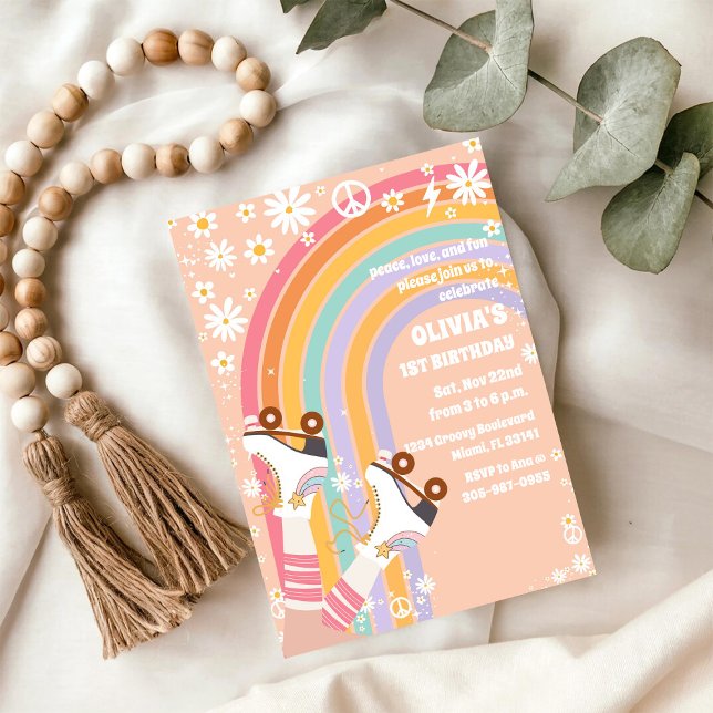Convite Retro Rainbow Roller Skates Invitation (Criador carregado)