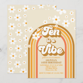 Convite Retro Rainbow Ten é um Vibe Groovy 10º aniversário