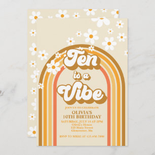 Convite Retro Rainbow Ten é um Vibe Groovy 10º aniversário