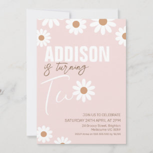 Convite Retro-Raparigas Rosa Rosa Chamada de segundo anive