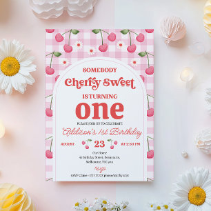 Convite Retro Red Alguém Cherry Sweet Birthday