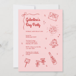 Convite Retro Red and Pink Galentines Party Invitation