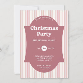 Convite Retro Red Christmas Party Striped Invitation