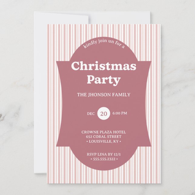 Convite Retro Red Christmas Party Striped Invitation (Frente)