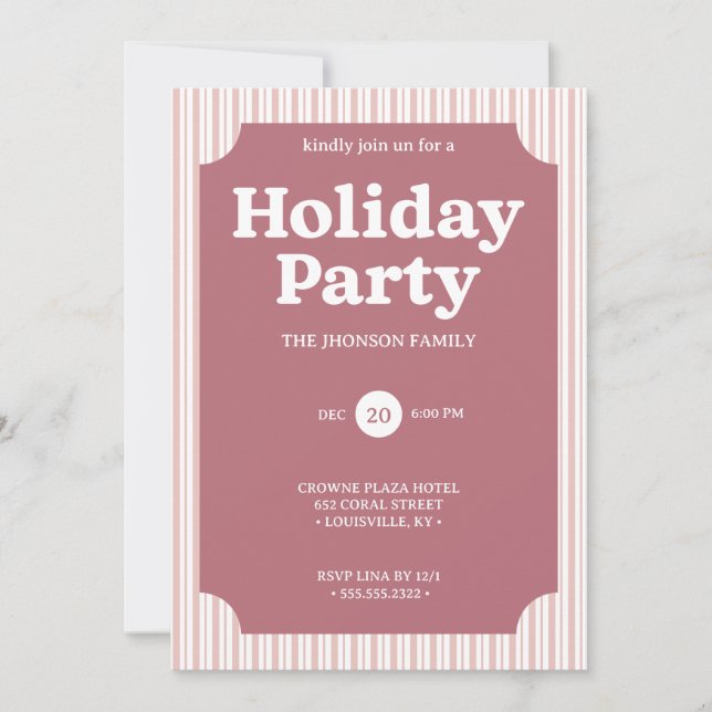 Convite Retro Red Christmas Party Striped Invitation (Frente)