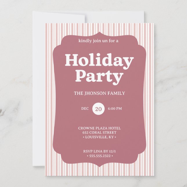 Convite Retro Red Christmas Party Striped Invitation (Frente)