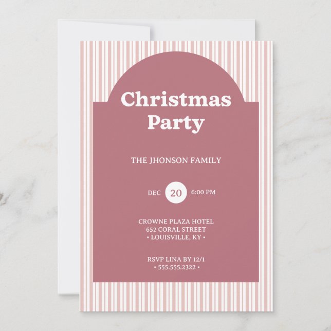 Convite Retro Red Christmas Party Striped Invitation (Frente)