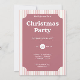 Convite Retro Red Christmas Party Striped Invitation