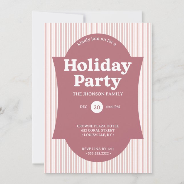 Convite Retro Red Christmas Party Striped Invitation (Frente)
