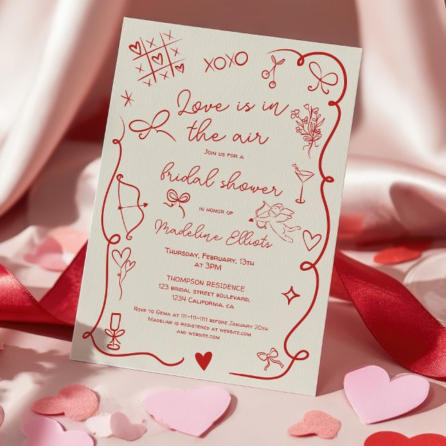 Convite Retro Red Galentine Love in the air bridal shower (Retro Red Galentine Love in the air bridal shower Invitation)