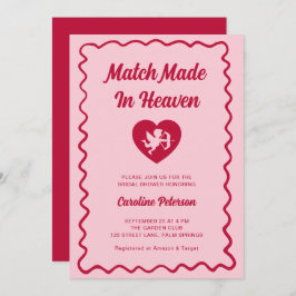 Convite Retro Red Match Made in Heaven Cupid Bridal Shower