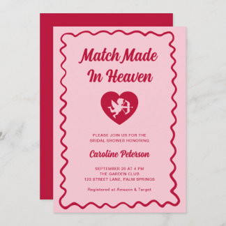 Convite Retro Red Match Made in Heaven Cupid Bridal Shower
