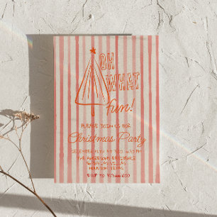 Convite Retro Red Oh Que Festa De Árvore Desenhada De Nata