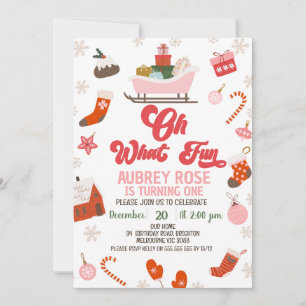 Convite Retro Red Pink Oh Que primeiro aniversario De Nata