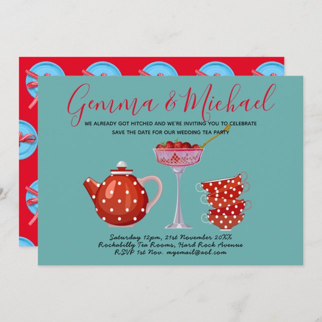 Convite Retro Rockabilly Wedding Tea Party 1950 (Frente/Verso)