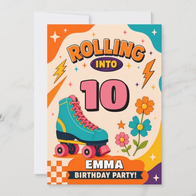 Convite Retro Roller Skate 10th Birthday Invitation (Frente)