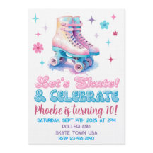 Retro Roller Skate Custom Birthday Invitation