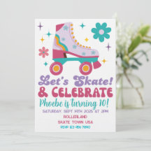 Retro Roller Skate Custom Birthday Invitation