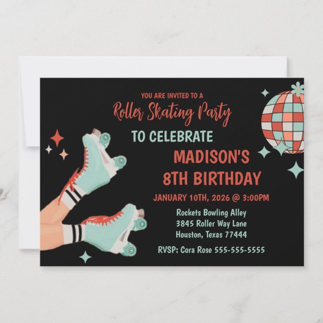 Convite Retro Roller Skating Birthday Party Invitation (Frente)
