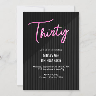 Convite Retro Rosa Neon Aniversário de 30 anos