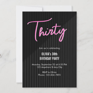 Convite Retro Rosa Neon Aniversário de 30 anos