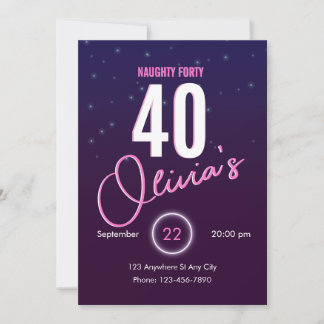 Convite Retro Rosa Neon Safado 40º Aniversário