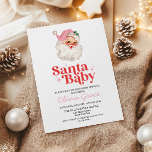 Convite Retro Rosa Santa Baby Festa de Bebê Natal