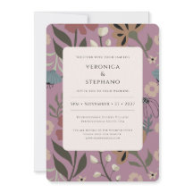 Retro roxo, verde, floral castanho, casamento