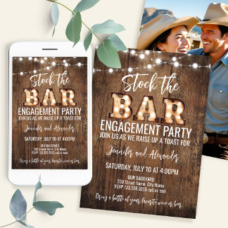 Convite Retro Rustic Engagement Party