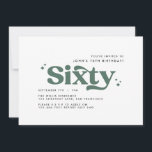 Convite Retro sábio verde moderno e mínimo 60 anos<br><div class="desc">60º Aniversário convida o moderno mínimo e simples retrorreflector design de tipografia verde e branca</div>