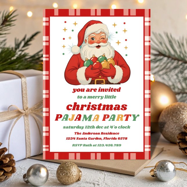Convite Retro Santa Pajama Christmas Party Editable (Criador carregado)