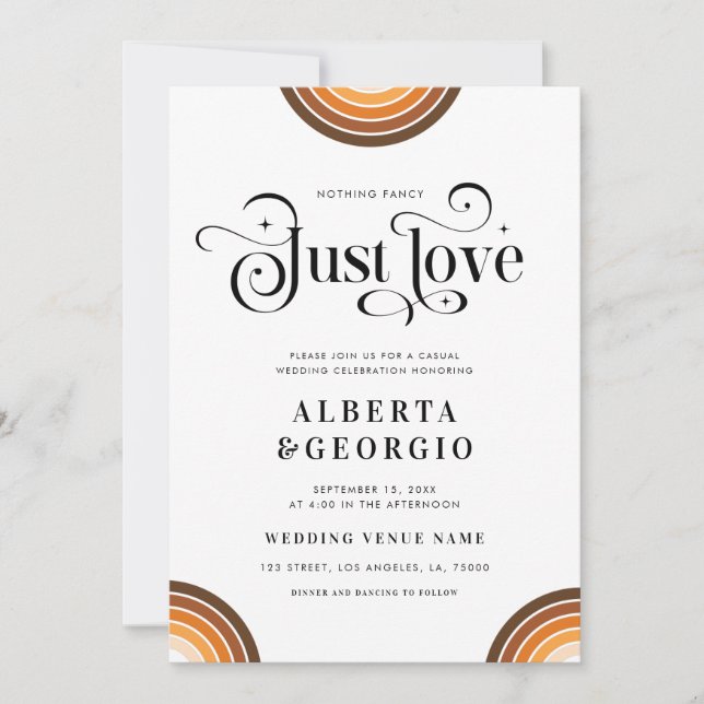 Convite Retro Script Boho Rainbow Nada Rico Apenas Amor (Frente)