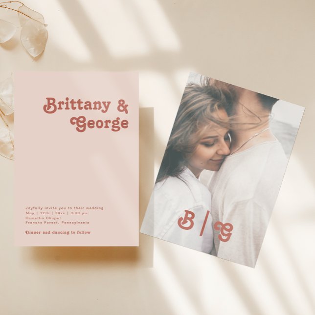 Convite Retro Simples | Monograma de Fotografia Casual Cor (Criador carregado)