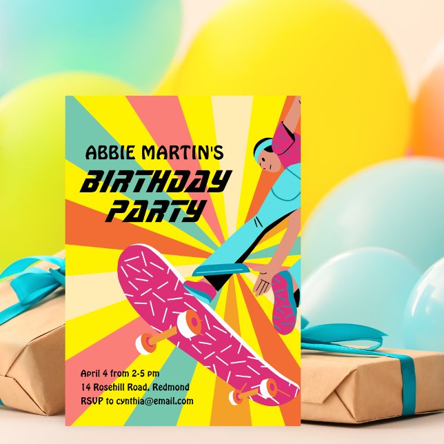 Convite Retro Skateboard Birthday Invitation (Criador carregado)