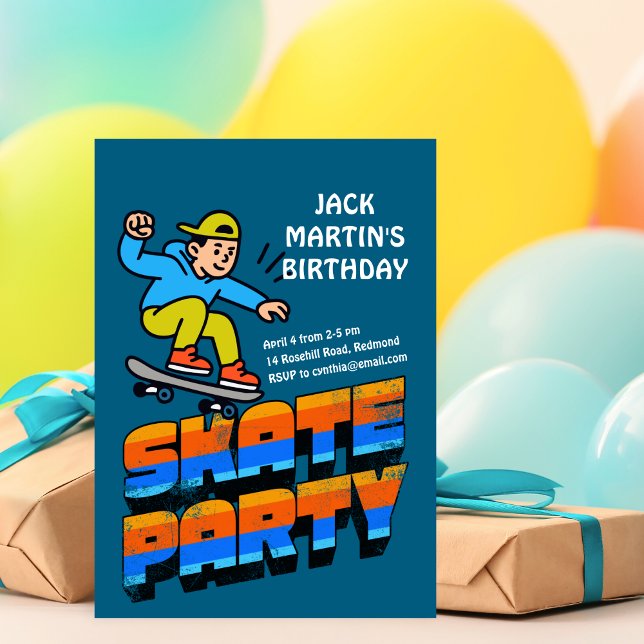 Convite Retro Skateboard Birthday Invitation (Criador carregado)