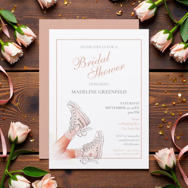 Convite Retro Sneakers Peach Wedding Bridal Shower (Criador carregado)