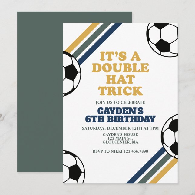 Convite Retro Soccer Duplo Hat Trick 6º Aniversário (Frente/Verso)