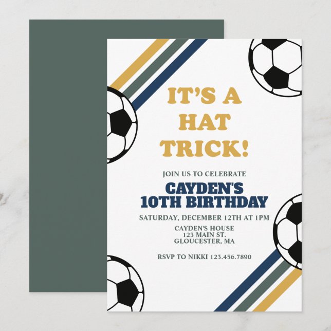 Convite Retro Soccer Hat Trick 3º Aniversário (Frente/Verso)