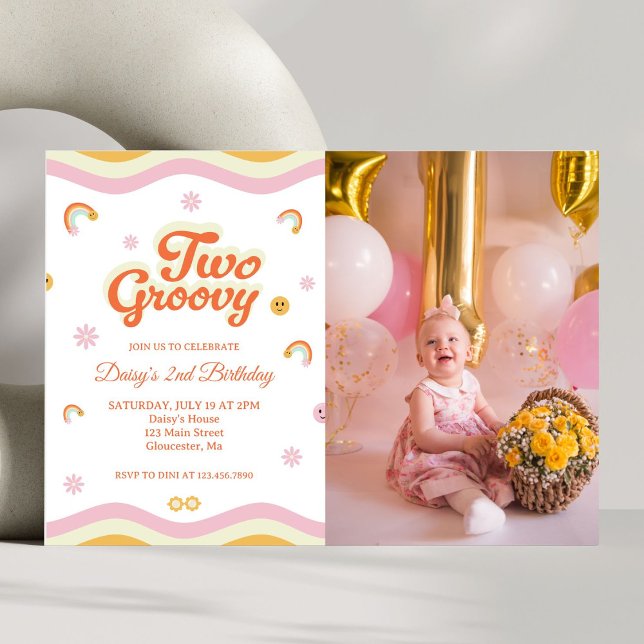 Convite Retro Sorri Duas Fotografias do segundo aniversári (Criador carregado)