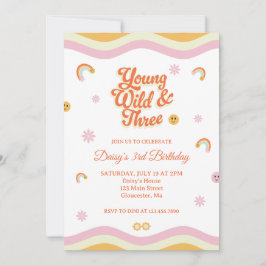 Convite Retro Sorri Jovem Selvagem e Três Aniversário