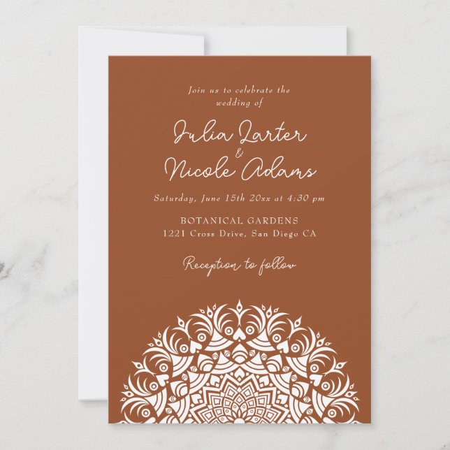 Convite Retro Spanish Abstract Floral Mandala Wedding (Frente)