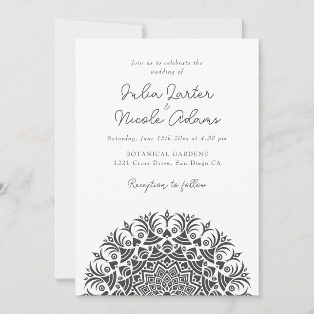 Convite Retro Spanish Abstract Floral Mandala Wedding (Frente)