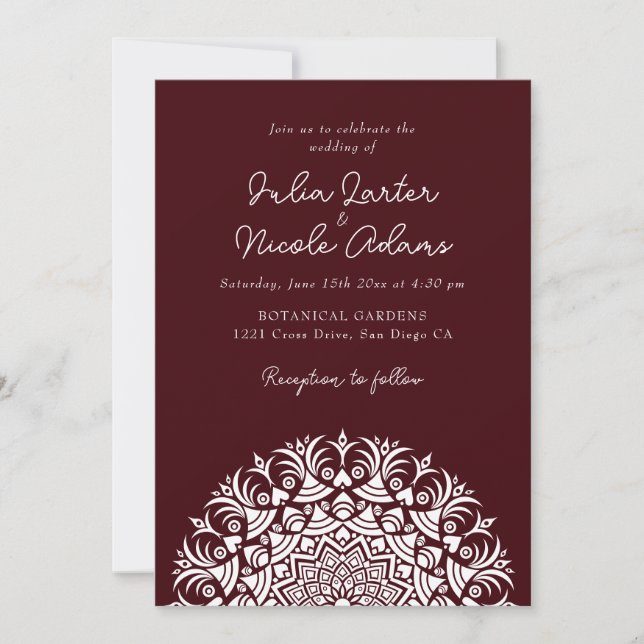 Convite Retro Spanish Abstract Floral Mandala Wedding (Frente)