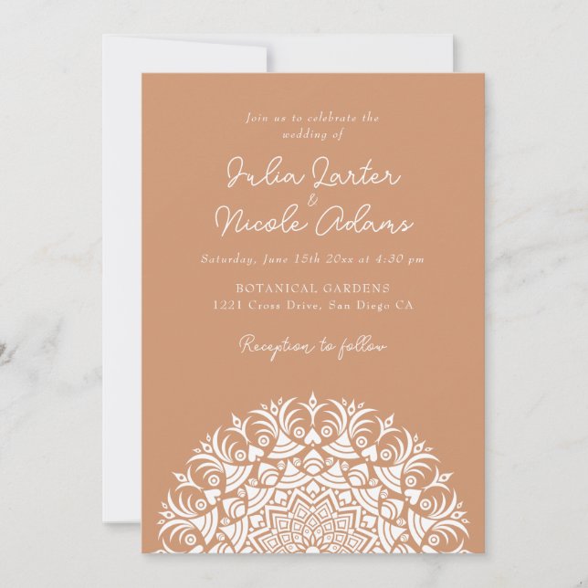 Convite Retro Spanish Abstract Floral Mandala Wedding (Frente)