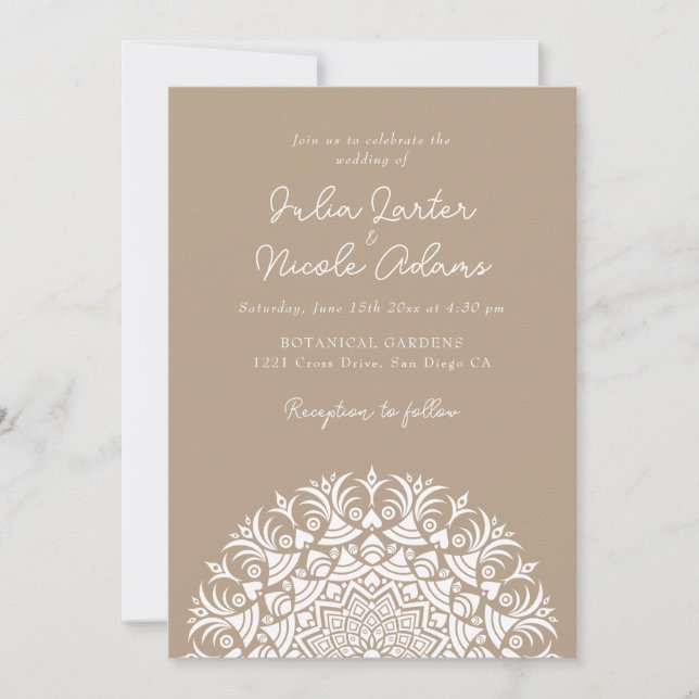 Convite Retro Spanish Abstract Floral Mandala Wedding (Frente)