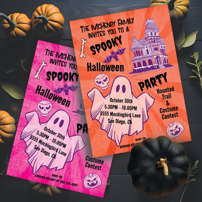 Convite Retro Spooky Halloween Festa no estilo Poster Ghos (Criador carregado)