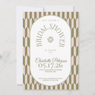 Convite Retro stripe olive pink typography Bridal Shower