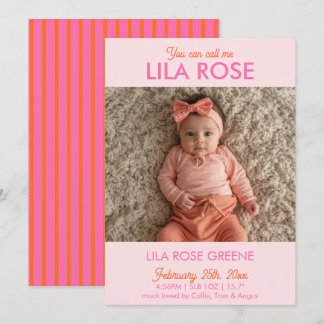 Convite Retro Stripe Photo Birth Announcement Card